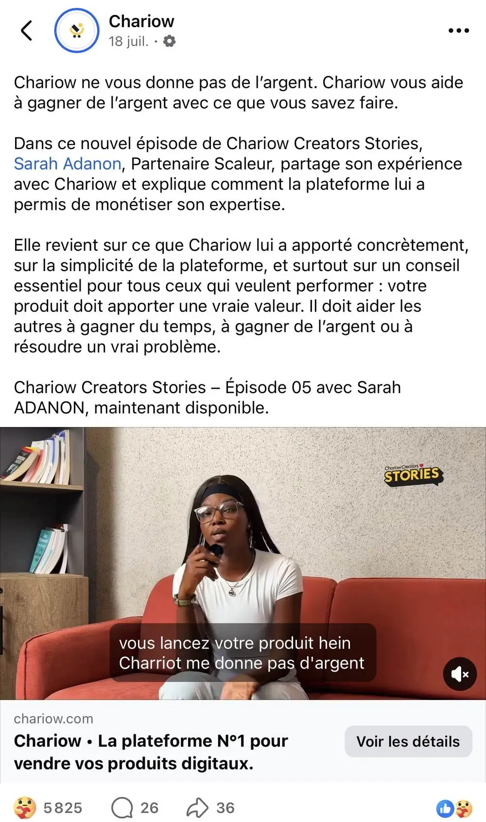 Sarah interviewée par Chariow